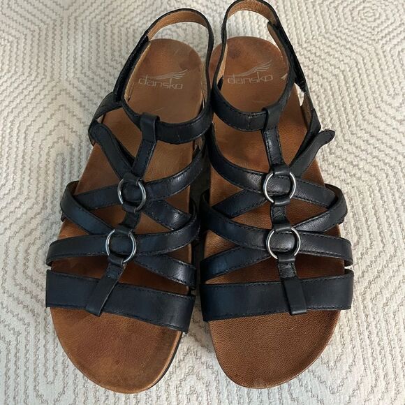 Dansko leather gladiator Black Sandals 38/8 comfy straps - Picture 3 of 7